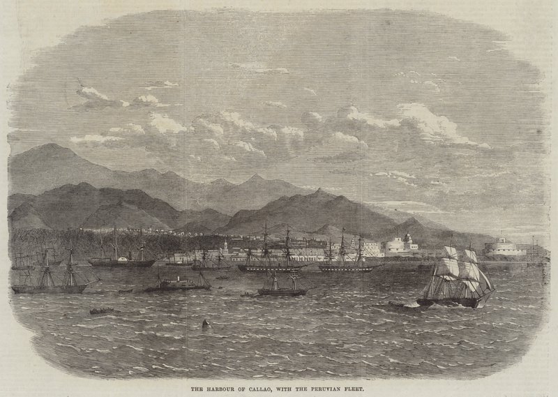 Der Hafen von Callao mit der peruanischen Flotte von English School