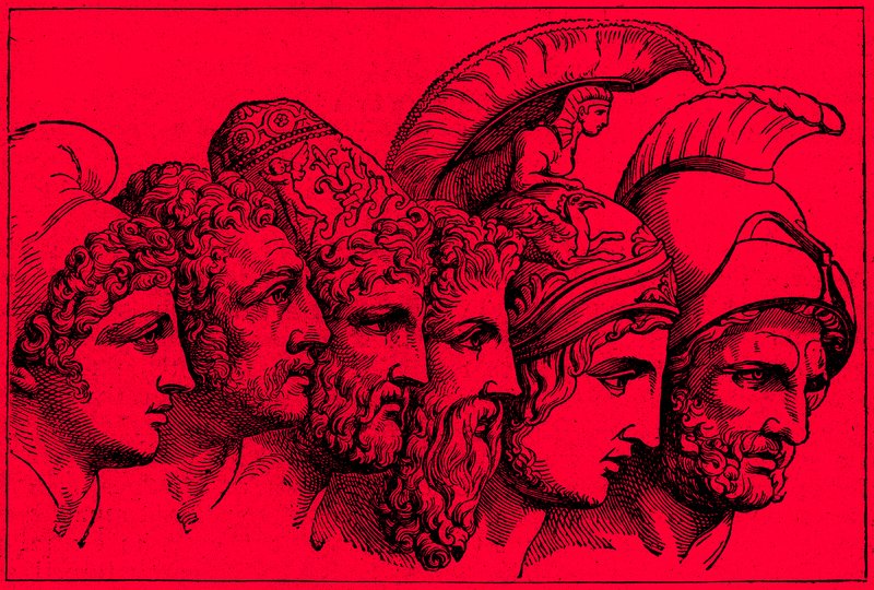 Die Helden des Trojanischen Krieges: Paris, Diomedes, Odysseus, Nestor, Achilles, Agamemnon, Illustration aus Die illustrierte Geschichte der Welt, veröffentlicht um 1880 von English School