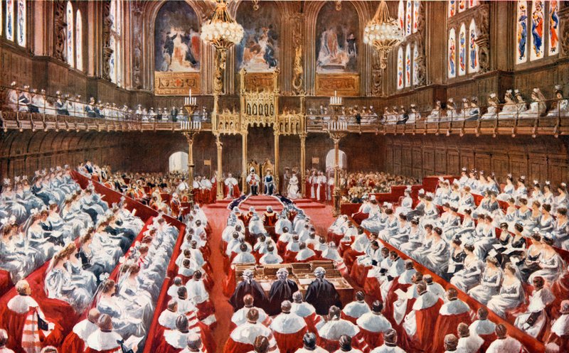 Das House of Lords. Die Eröffnung des Parlaments durch Seine Majestät den König von English School