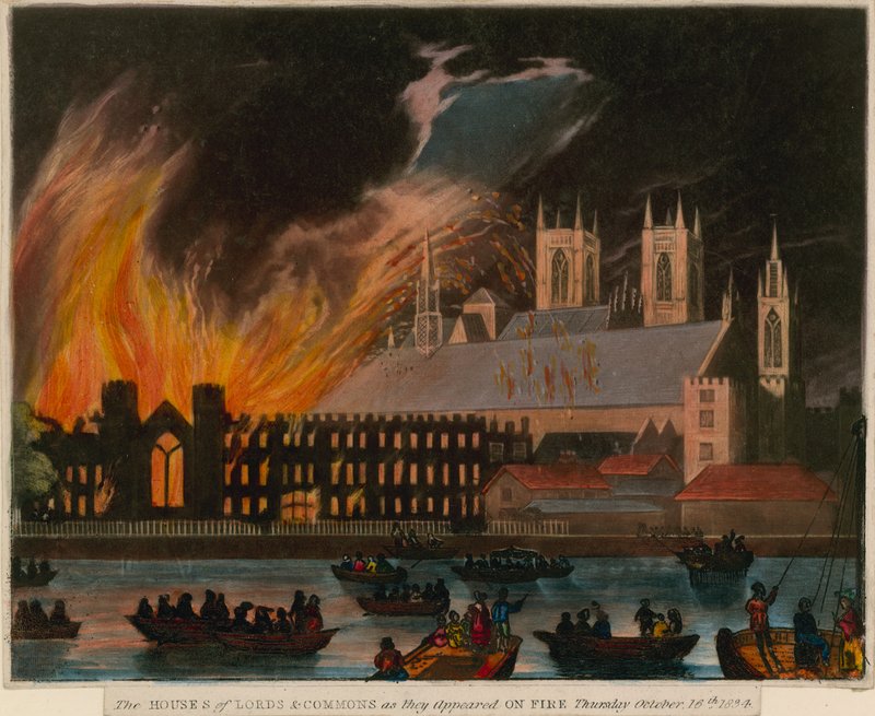Die Häuser von Lords und Commons, wie sie am 16. Oktober 1834 in Flammen standen von English School