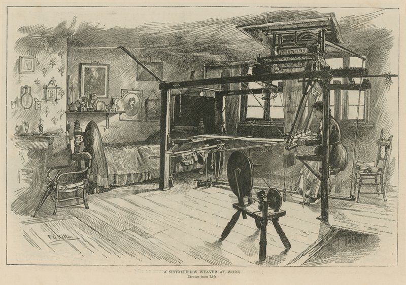 Die Hugenotten in England: Ein Weber aus Spitalfields bei der Arbeit von English School