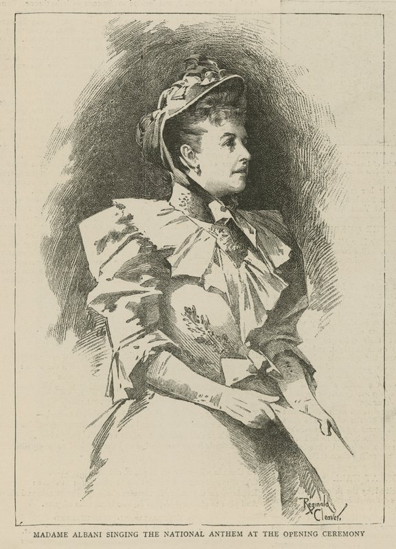 Das Imperial Institute: Madame Albani singt die Nationalhymne bei der Eröffnungszeremonie von English School