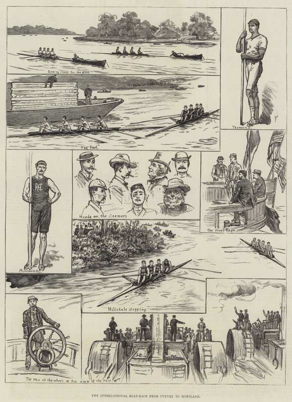 Das internationale Bootsrennen von Putney nach Mortlake (Gravur) von English School