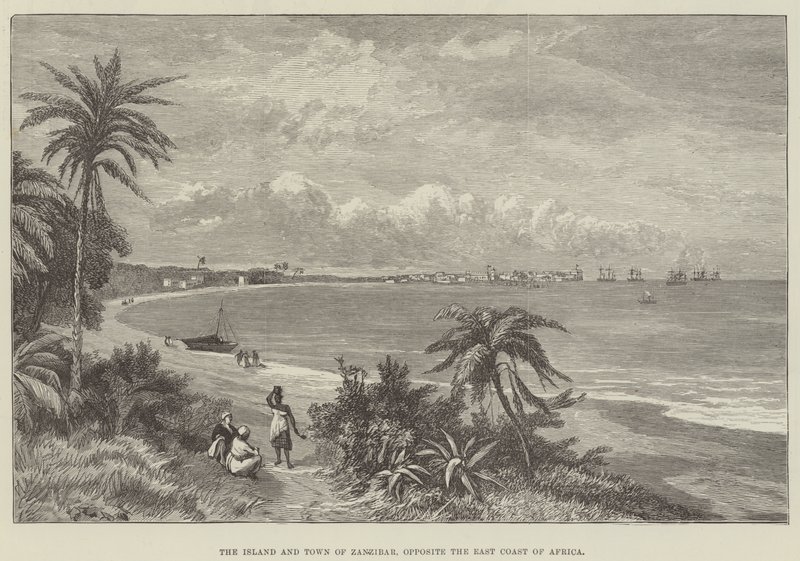 Die Insel und Stadt Sansibar, gegenüber der Ostküste Afrikas (Gravur) von English School