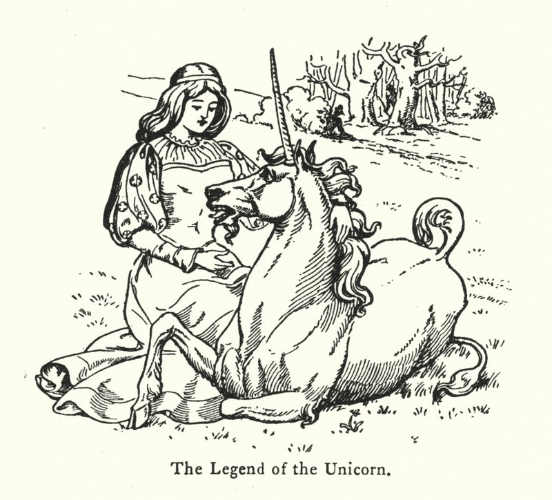 Die Legende des Einhorns (Gravur) von English School