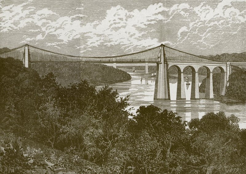 Die Menai-Hängebrücke von English School