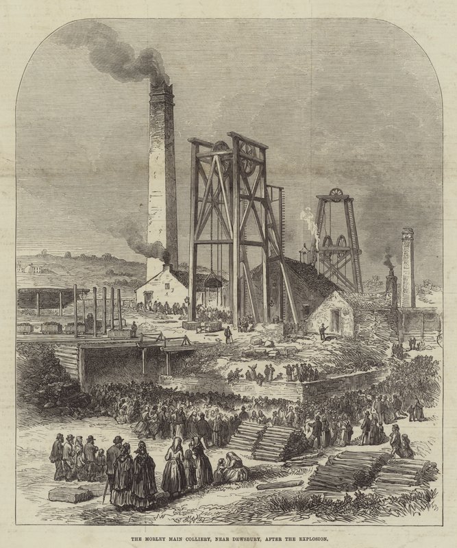 Morley Main Colliery, nahe Dewsbury, nach der Explosion (Gravur) von English School