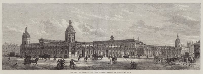 Der neue Metropolitan Fleisch- und Geflügelmarkt, Smithfield (Stich) von English School