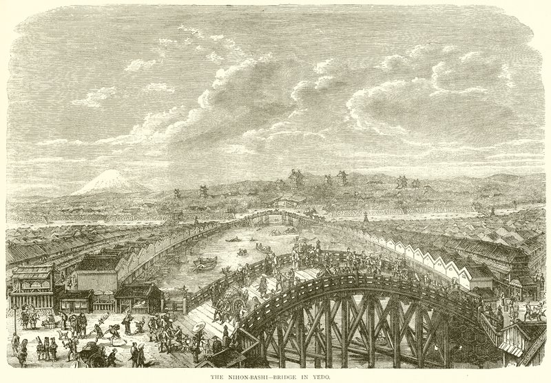 Die Nihon-Bashi--Brücke in Yedo von English School