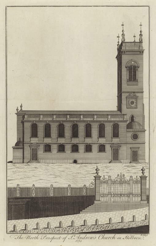 Die Nordansicht der St. Andrews Kirche in Holborn von English School
