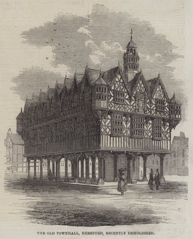 Das alte Rathaus, Hereford, kürzlich abgerissen (Stich) von English School
