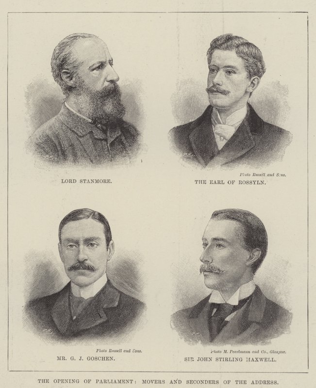 Die Eröffnung des Parlaments, Antragsteller und Unterstützer der Adresse (Gravur) von English School
