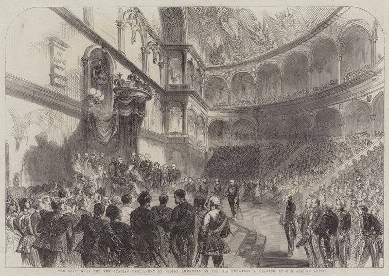 Die Eröffnung des neuen italienischen Parlaments durch Viktor Emanuel am 18. Ult (Gravur) von English School