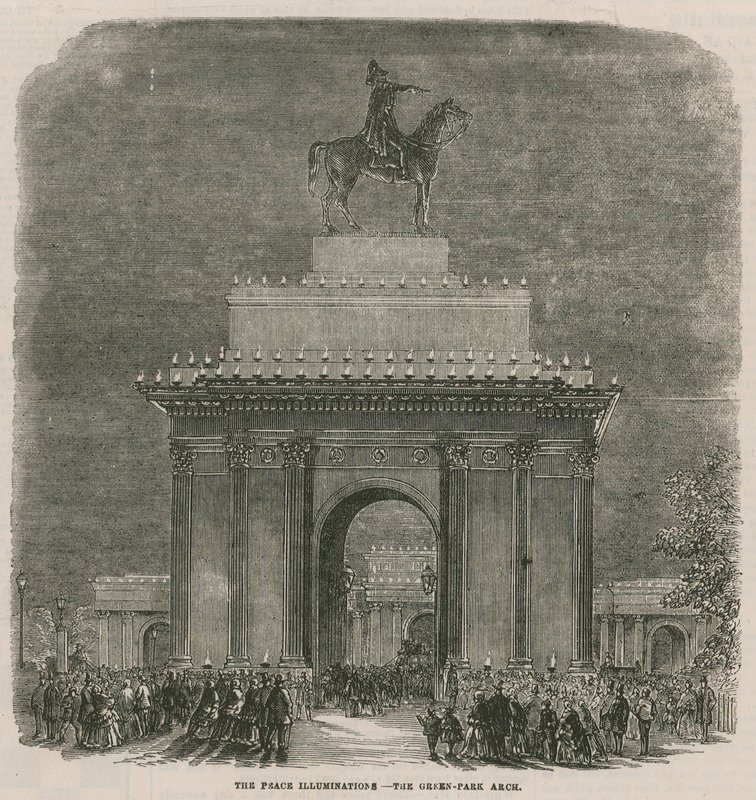Die Friedensilluminationen am Green Park Arch von English School