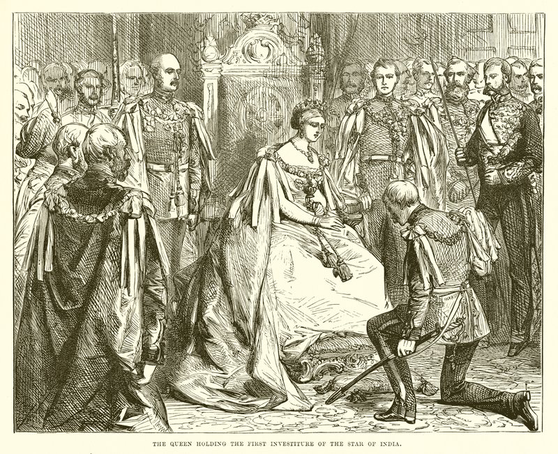 Die Königin hält die erste Investitur des Sterns von Indien von English School