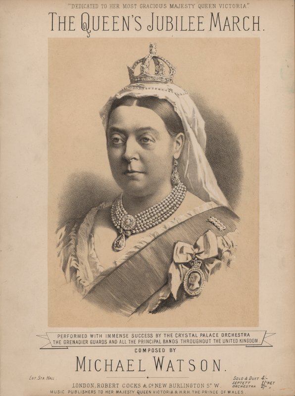 Die Jubiläumsmarsch der Königin - mit Porträt von Königin Victoria von English School