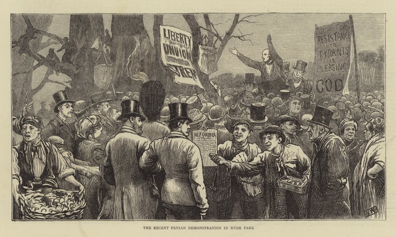 Die jüngste Fenian-Demonstration im Hyde Park (Stich) von English School