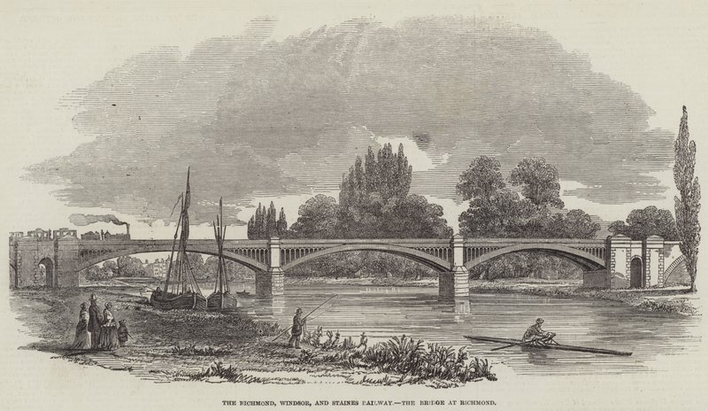 Die Richmond, Windsor und Staines Eisenbahnbrücke in Richmond (Gravur) von English School