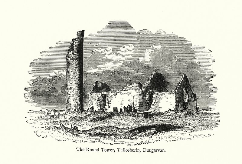 Der Runde Turm, Tullosherin, Dungarvan (Gravur) von English School