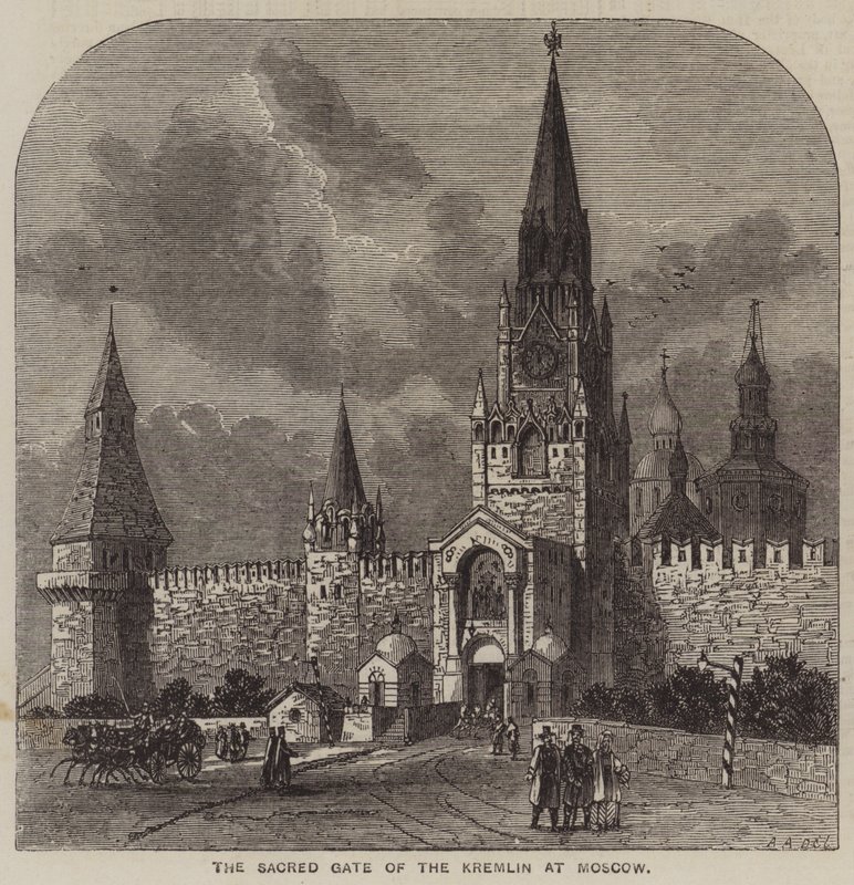 Das Heilige Tor des Kremls in Moskau (Gravur) von English School