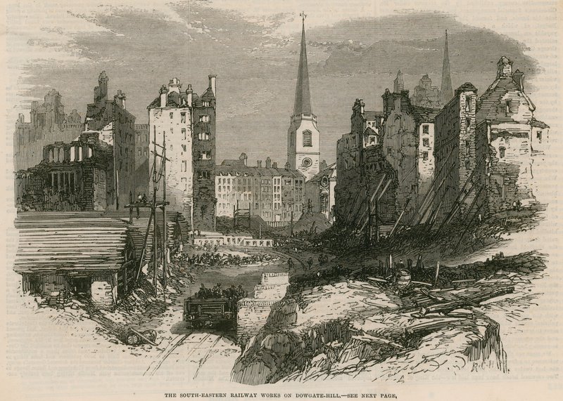 Die Arbeiten der South-Eastern Railway auf dem Dowgate Hill, London von English School