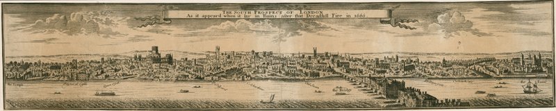 Die Südansicht von London nach dem Großen Brand von 1666 von English School