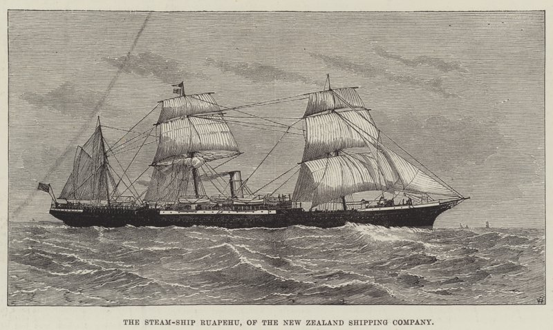 Das Dampfschiff Ruapehu der New Zealand Shipping Company (Stich) von English School