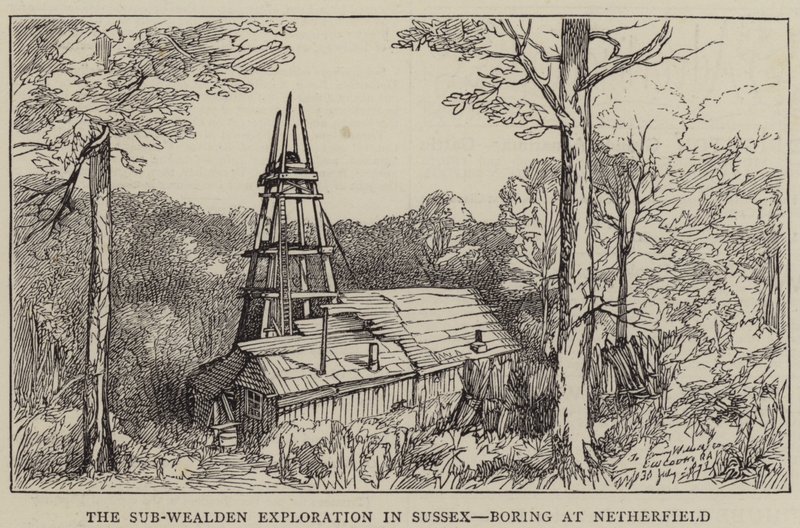 Die Sub-Wealden-Erkundung in Sussex, Bohrung bei Netherfield (Gravur) von English School