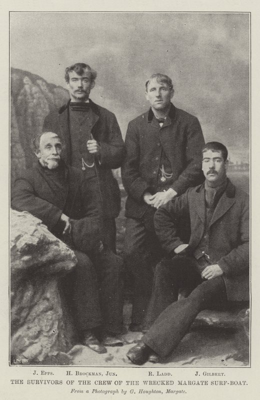 Die Überlebenden der Besatzung des gestrandeten Margate-Rettungsbootes von English School