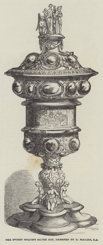 Der Swiney-Bequest-Silberpokal, entworfen von D. Maclise, RA (Stich) von English School