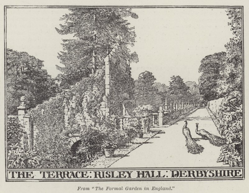 Die Terrasse, Risley Hall, Derbyshire (Gravur) von English School