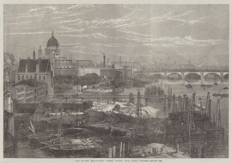 Die Thames Embankment Arbeiten, gesehen vom King