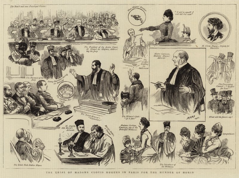 Der Prozess von Madame Clovis Hugues in Paris wegen des Mordes an Morin von English School