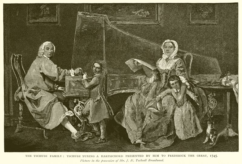 Die Familie Tschudi: Tschudi stimmt ein Geschenk an Friedrich den Großen, 1745 von English School