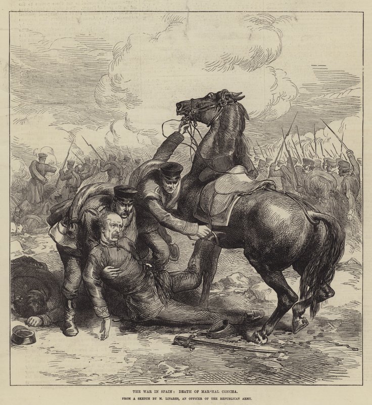 Der Krieg in Spanien, Tod von Marschall Concha (Gravur) von English School