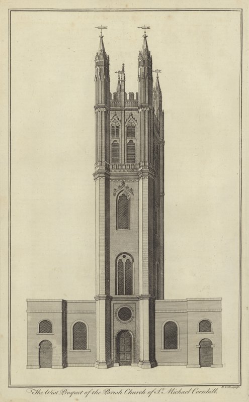 Die Westansicht der Pfarrkirche St. Michael, Cornhill, London von English School