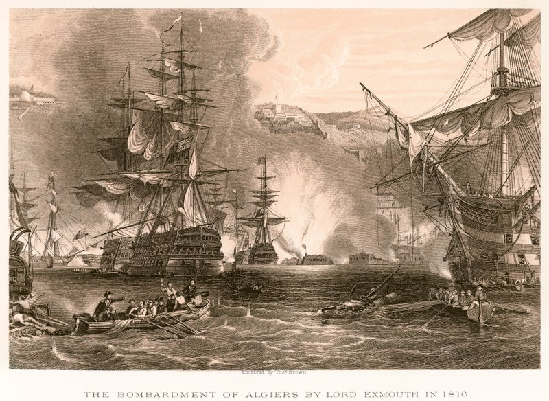 Die Bombardierung von Algier durch Lord Exmouth im Jahr 1816 von English School