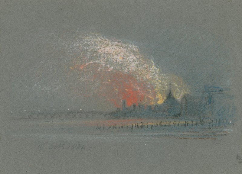 Der Brand der Parlamentsgebäude, 16. Oktober 1834 von English School