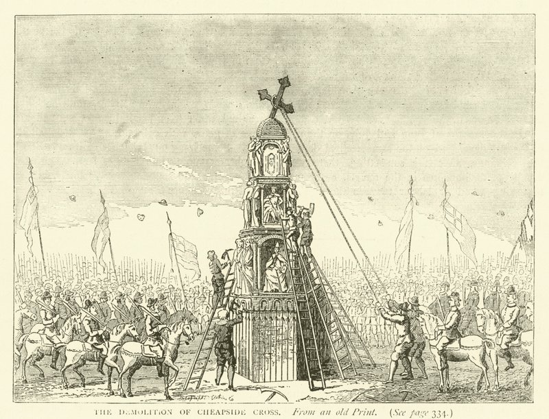 Der Abriss des Cheapside-Kreuzes, nach einem alten Druck von English School