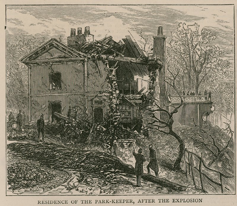 Die Explosion am Regents Canal; Residenz des Parkwächters nach der Explosion von English School