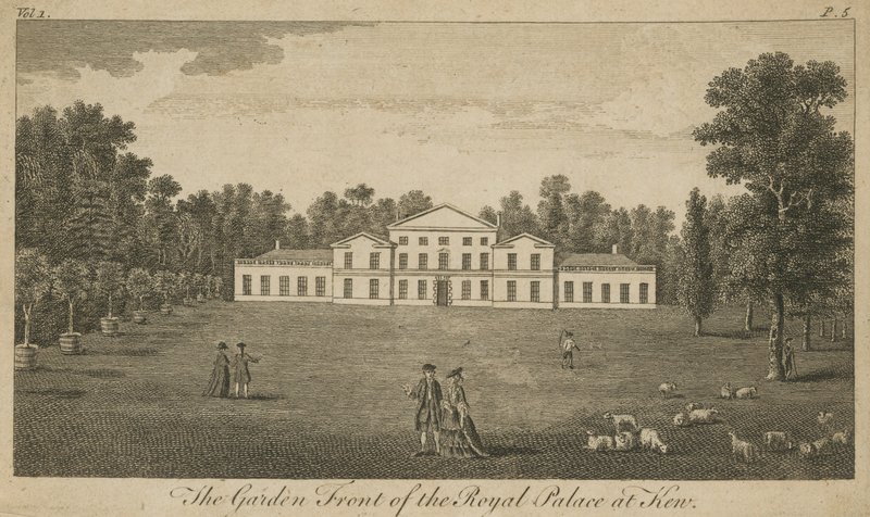 Die Gartenfront des Königspalastes in Kew, London von English School