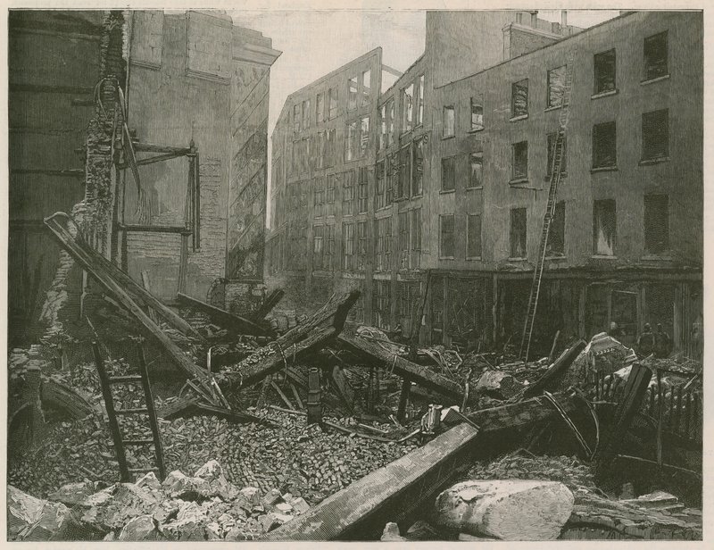 Das große Feuer im Old Bailey, London von English School