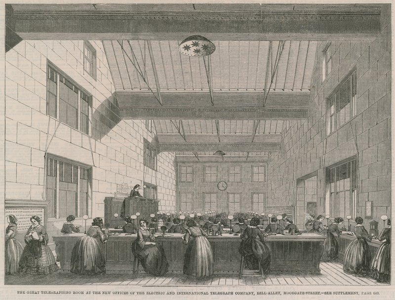 Der große Telegraphierraum in den neuen Büros der Electric and International Telegraph Company von English School