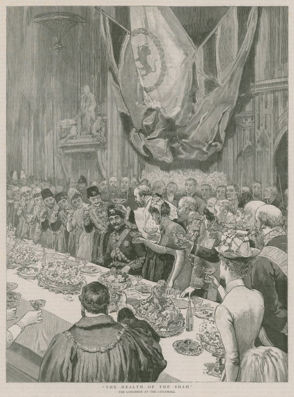 Der Gesundheitszustand des Schahs; Das Mittagessen in der Guildhall, London von English School