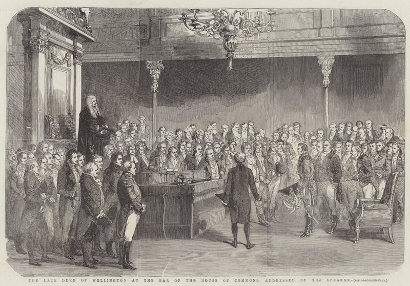 Der verstorbene Herzog von Wellington an der Bar des Unterhauses, vom Sprecher angesprochen von English School