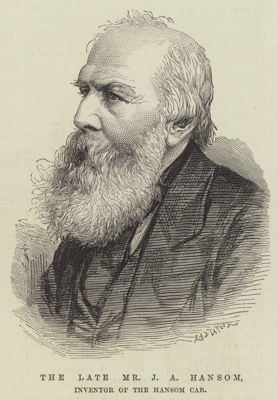 Der verstorbene Herr J A Hansom, Erfinder der Hansom-Kutsche (Stich) von English School