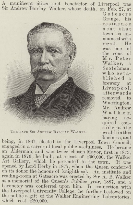 Der verstorbene Sir Andrew Barclay Walker (Gravur) von English School