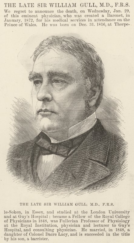 Der verstorbene Sir William Gull, MD, FRS (Gravur) von English School