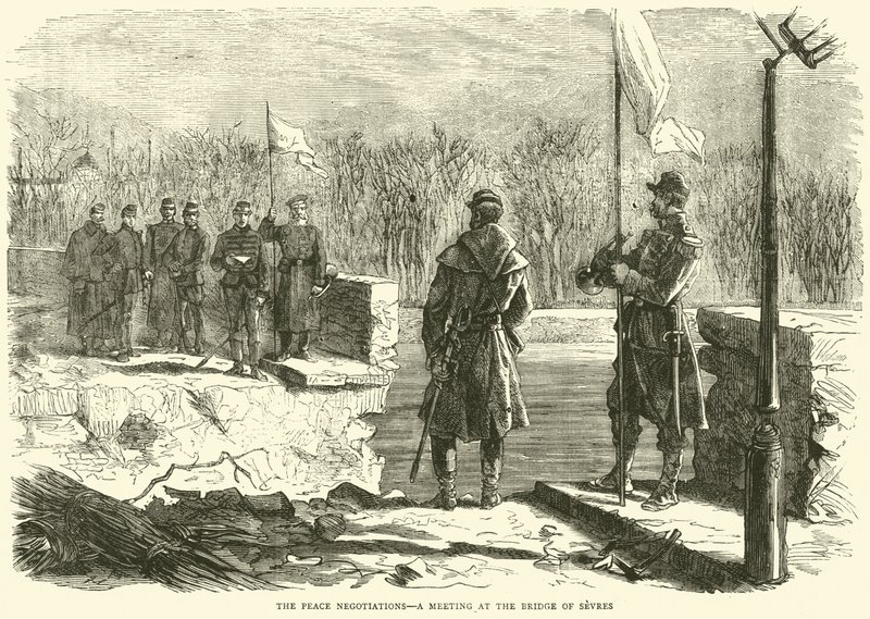 Die Friedensverhandlungen, ein Treffen an der Brücke von Sèvres, Oktober 1870 von English School