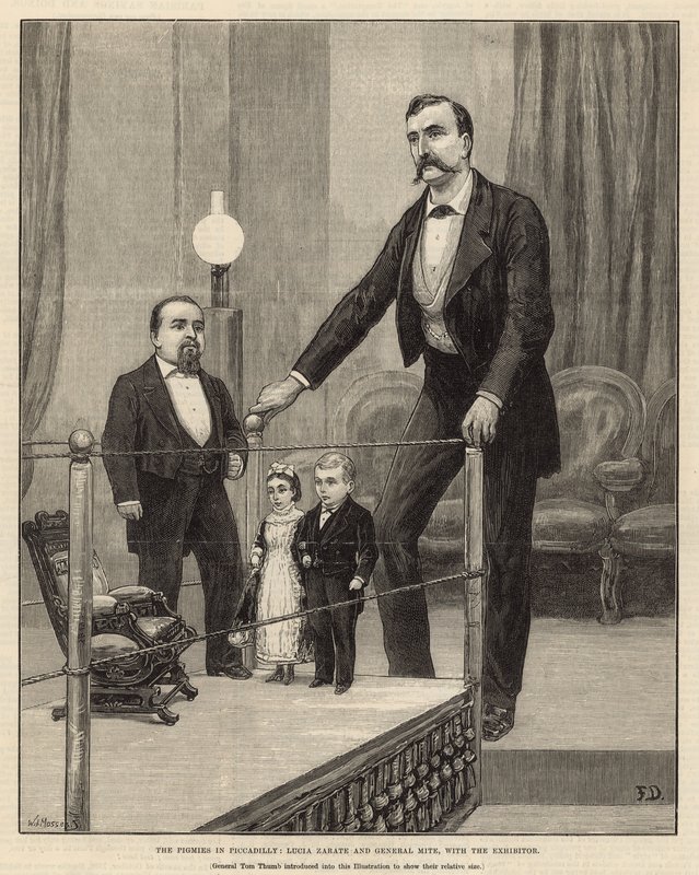 Die Zwerge von Piccadilly: Lucia Zarath und General Mite mit dem Aussteller von English School